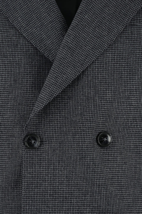 Koyu Füme 7 Drop Super Slim Fit Eksra Dar Kesim Desenli Kruvaze Takım Elbise