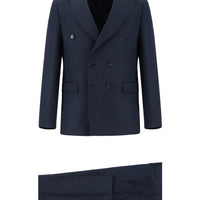 Dark Navy 7 Drop Super Slim Fit Extra Narrow Cut Patterned Double-Breasted Suit