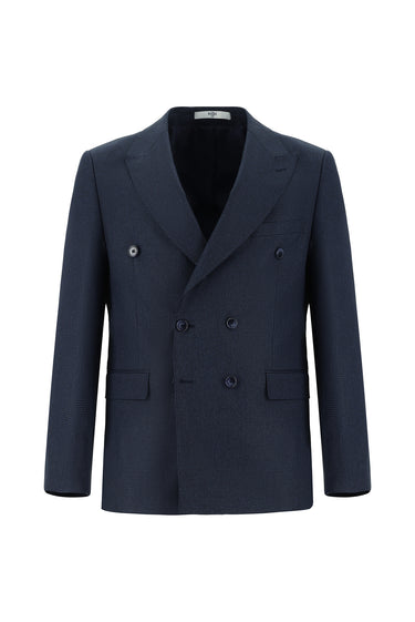 Koyu Lacivert 7 Drop Super Slim Fit Eksra Dar Kesim Desenli Kruvaze Takım Elbise