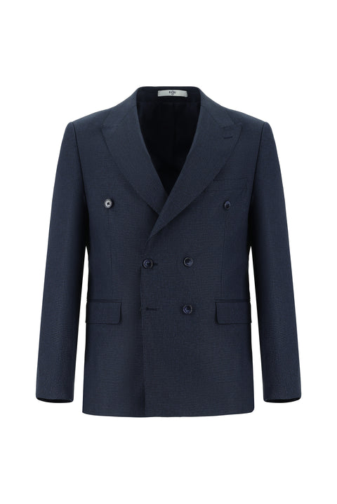 Dark Navy 7 Drop Super Slim Fit Extra Narrow Cut Patterned Double-Breasted Suit