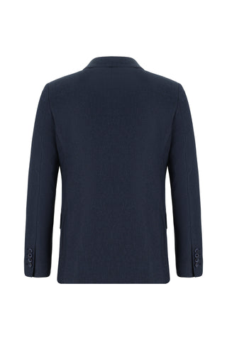  Koyu Lacivert Slim Fit Dar Kesim Desenli Kruvaze Takım Elbise