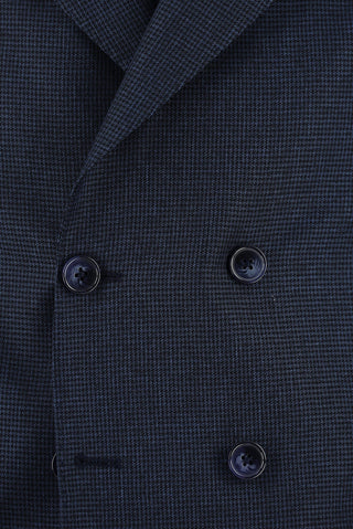  Koyu Lacivert Slim Fit Dar Kesim Desenli Kruvaze Takım Elbise