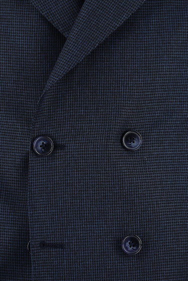 Koyu Lacivert Slim Fit Dar Kesim Desenli Kruvaze Takım Elbise