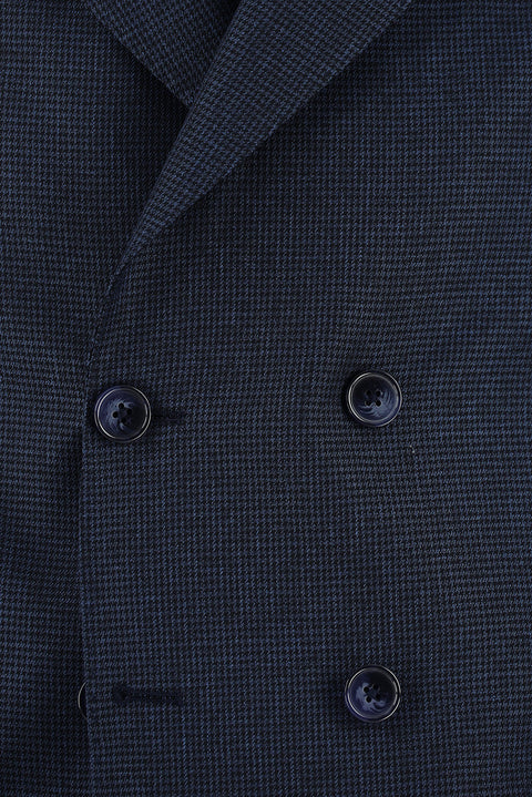 Koyu Lacivert 7 Drop Slim Fit Dar Kesim Desenli Kruvaze Takım Elbise