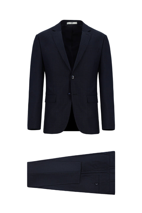 Koyu Lacivert 7 Drop Super Slim Fit Eksra Dar Kesim Desenli Takım Elbise