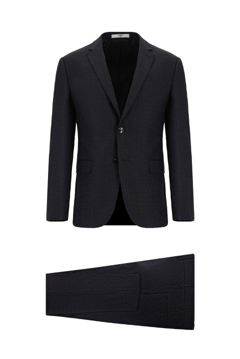 Koyu Antrasit 7 Drop Super Slim Fit Eksra Dar Kesim Desenli Takım Elbise