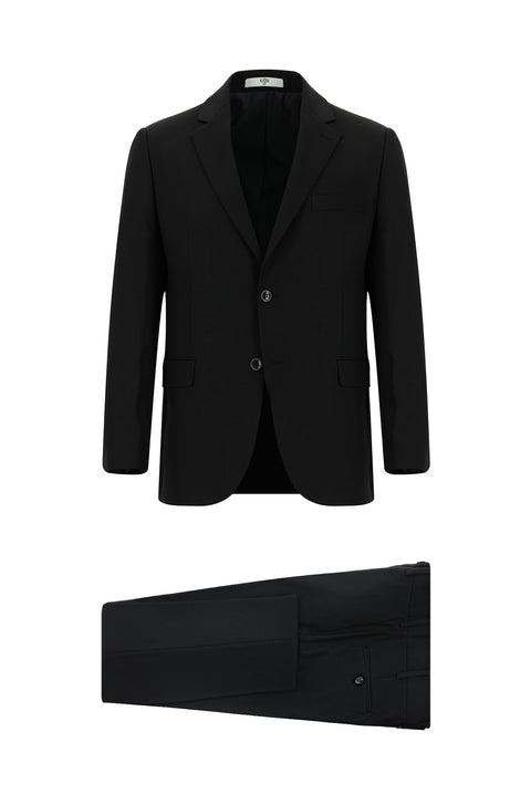 Black 6 Drop Regular Fit Standard Cut Patterned Suit