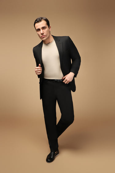 Siyah Regular Fit Klasik Desenli Takım Elbise