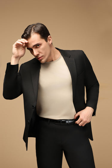  Siyah Slim Fit Dar Kesim Klasik Desenli Takım Elbise