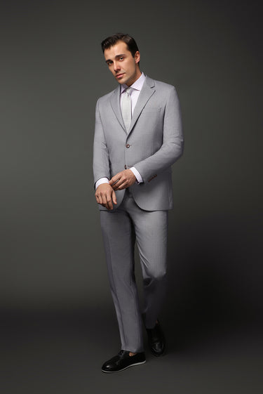 Orta Gri Slim Fit Dar Kesim Klasik Desenli Takım Elbise