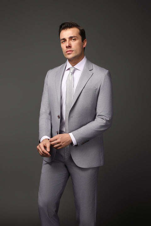 Orta Gri 7 Drop Slim Fit Dar Kesim Desenli Takım Elbise