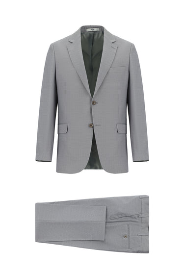 Orta Gri Slim Fit Dar Kesim Klasik Desenli Takım Elbise