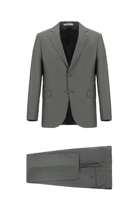 Orta Füme 7 Drop Slim Fit Dar Kesim Desenli Takım Elbise