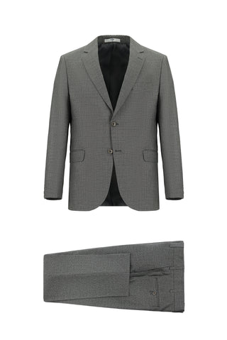  Orta Füme Regular Fit Klasik Desenli Takım Elbise