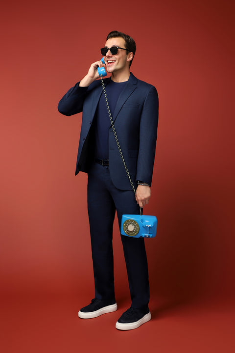 Koyu Lacivert 7 Drop Slim Fit Dar Kesim Desenli Takım Elbise