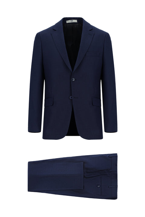Dark Navy 6 Drop Regular Fit Standard Cut Patterned Suit