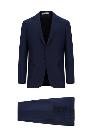 Koyu Lacivert Slim Fit Dar Kesim Klasik Desenli Takım Elbise