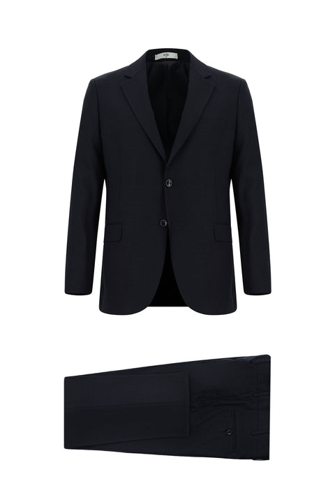 Siyah Lacivert 7 Drop Slim Fit Dar Kesim Desenli Takım Elbise