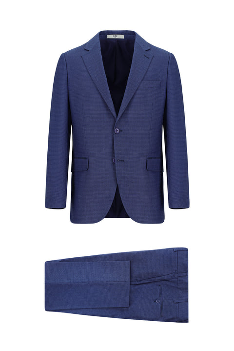 Koyu Mavi  7 Drop Slim Fit Dar Kesim Desenli Takım Elbise