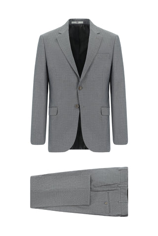  Koyu İndigo 7 Drop Slim Fit Dar Kesim Desenli Takım Elbise