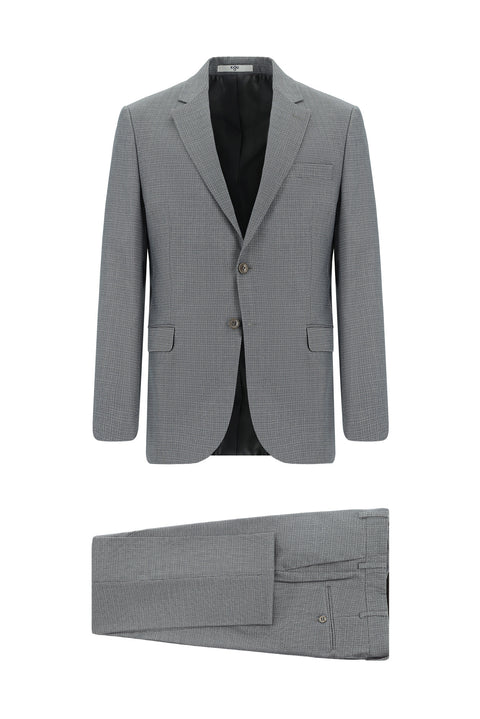 Koyu İndigo 7 Drop Slim Fit Dar Kesim Desenli Takım Elbise