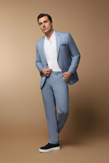 Mavi Slim Fit Dar Kesim Klasik Desenli Takım Elbise