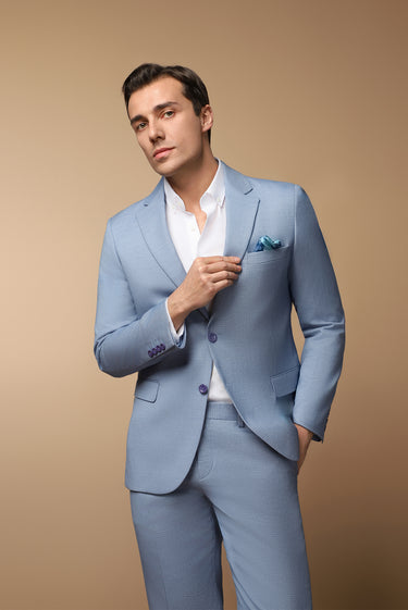 Mavi Slim Fit Dar Kesim Klasik Desenli Takım Elbise