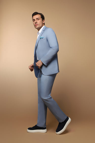 Mavi Slim Fit Dar Kesim Klasik Desenli Takım Elbise