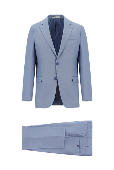 Mavi Slim Fit Dar Kesim Klasik Desenli Takım Elbise