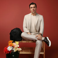 Açık Bej 6 Drop Regular Fit Standart Kesim Klasik Desenli Takım Elbise