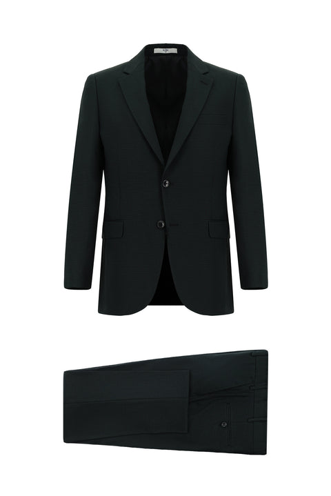 Koyu Yeşil 7 Drop Slim Fit Dar Kesim Desenli Takım Elbise