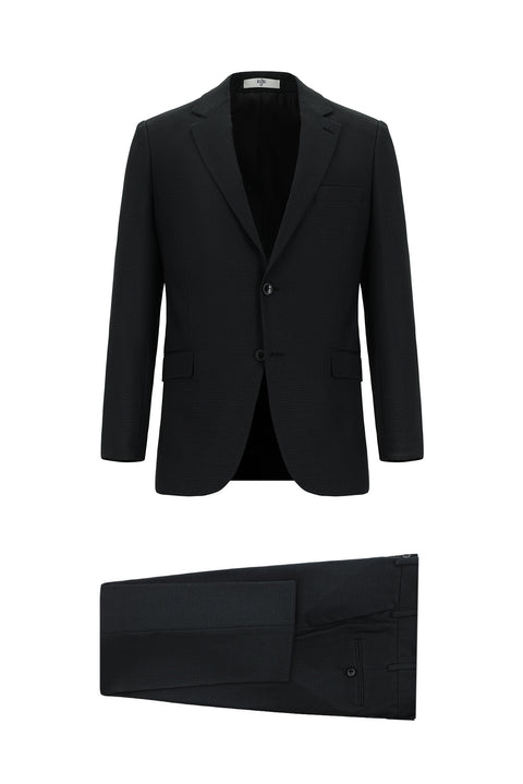 Koyu Antrasit 7 Drop Slim Fit Dar Kesim Desenli Takım Elbise