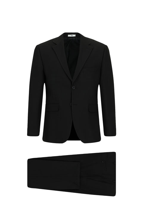 Black 4-Drop Relaxed Fit Patterned Suit