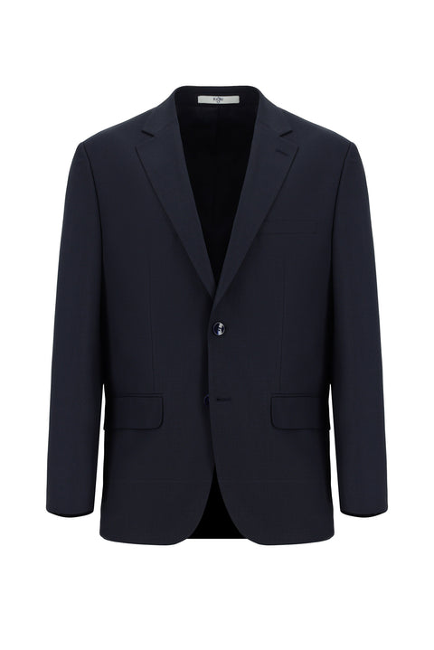 Orta Lacivert 4 Drop Relaxed Fit Rahat Kesim Yünlü Desenli Takım Elbise