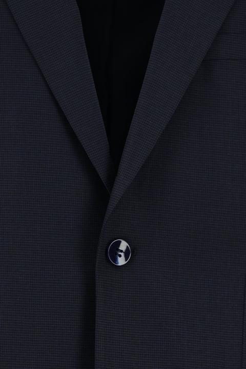 Orta Lacivert 4 Drop Relaxed Fit Rahat Kesim Yünlü Desenli Takım Elbise