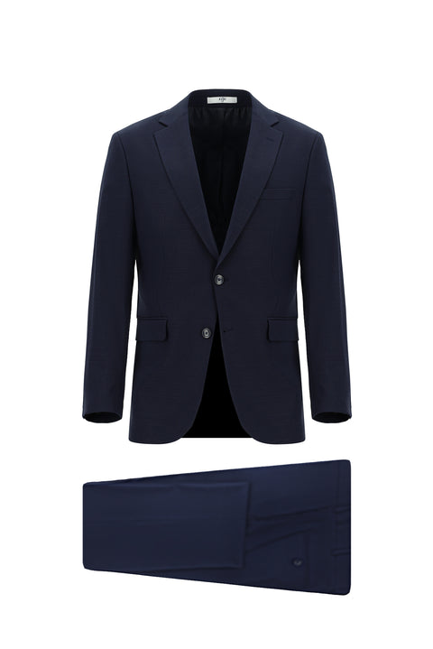 Dark Navy 6 Drop Regular Fit Standard Cut Wool Patterned Suit