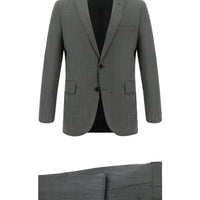 Orta Füme Slim Fit Dar Kesim Yünlü Klasik Desenli Takım Elbise