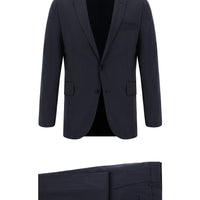 Koyu Lacivert Slim Fit Dar Kesim Yünlü Klasik Desenli Takım Elbise