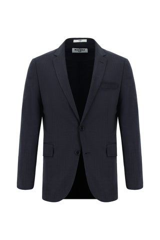  Koyu Lacivert Slim Fit Dar Kesim Yünlü Klasik Desenli Takım Elbise