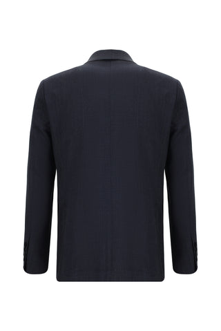  Koyu Lacivert Slim Fit Dar Kesim Yünlü Klasik Desenli Takım Elbise