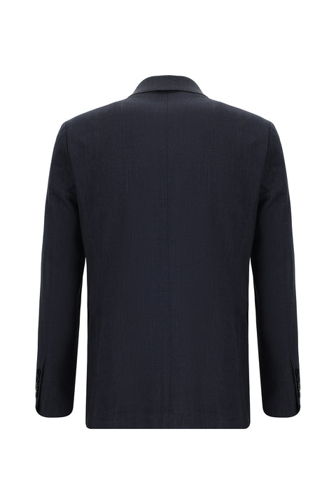 Koyu Lacivert 7 Drop Slim Fit Dar Kesim Yünlü Desenli Takım Elbise