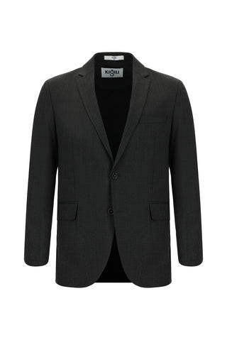  Koyu Antrasit Slim Fit Dar Kesim Yünlü Klasik Desenli Takım Elbise