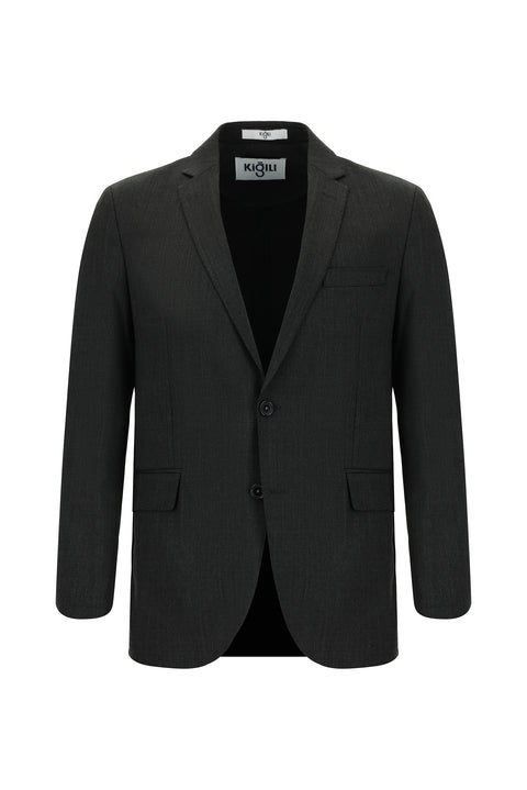 Koyu Antrasit 7 Drop Slim Fit Dar Kesim Yünlü Desenli Takım Elbise