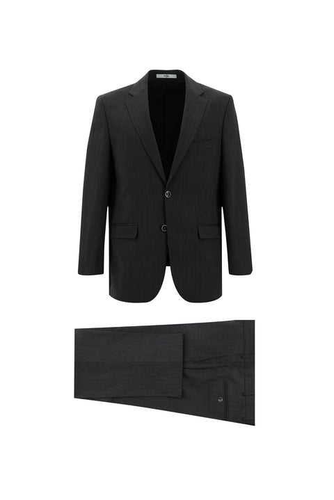 Orta Füme 4 Drop Relaxed Fit Rahat Kesim Yünlü Desenli Takım Elbise