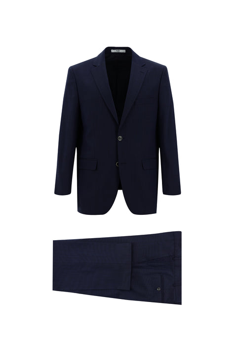 Orta Lacivert 4 Drop Relaxed Fit Rahat Kesim Yünlü Desenli Takım Elbise