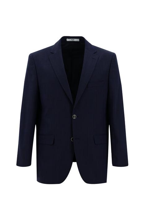 Orta Lacivert 4 Drop Relaxed Fit Rahat Kesim Yünlü Desenli Takım Elbise