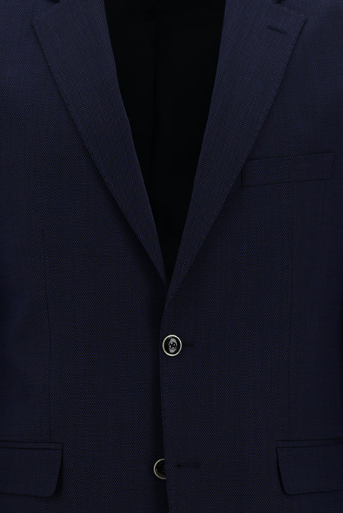 Orta Lacivert 4 Drop Relaxed Fit Rahat Kesim Yünlü Desenli Takım Elbise