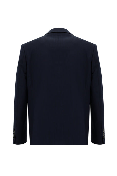 Koyu Lacivert 4 Drop Relaxed Fit Rahat Kesim Yünlü Desenli Takım Elbise