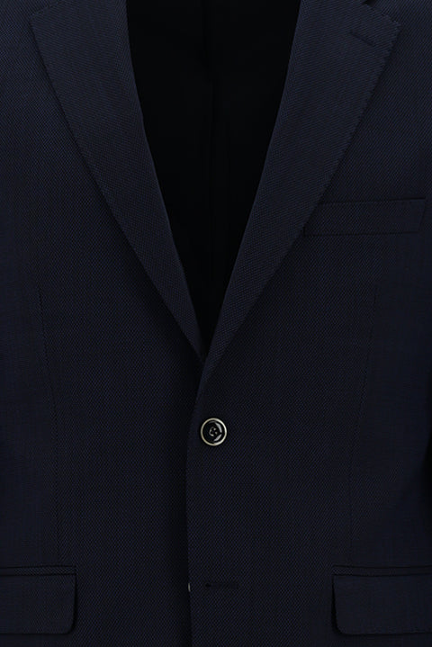 Koyu Lacivert 4 Drop Relaxed Fit Rahat Kesim Yünlü Desenli Takım Elbise