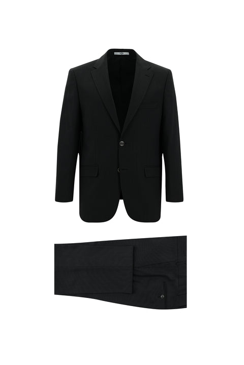 Koyu Antrasit 4 Drop Relaxed Fit Rahat Kesim Yünlü Desenli Takım Elbise